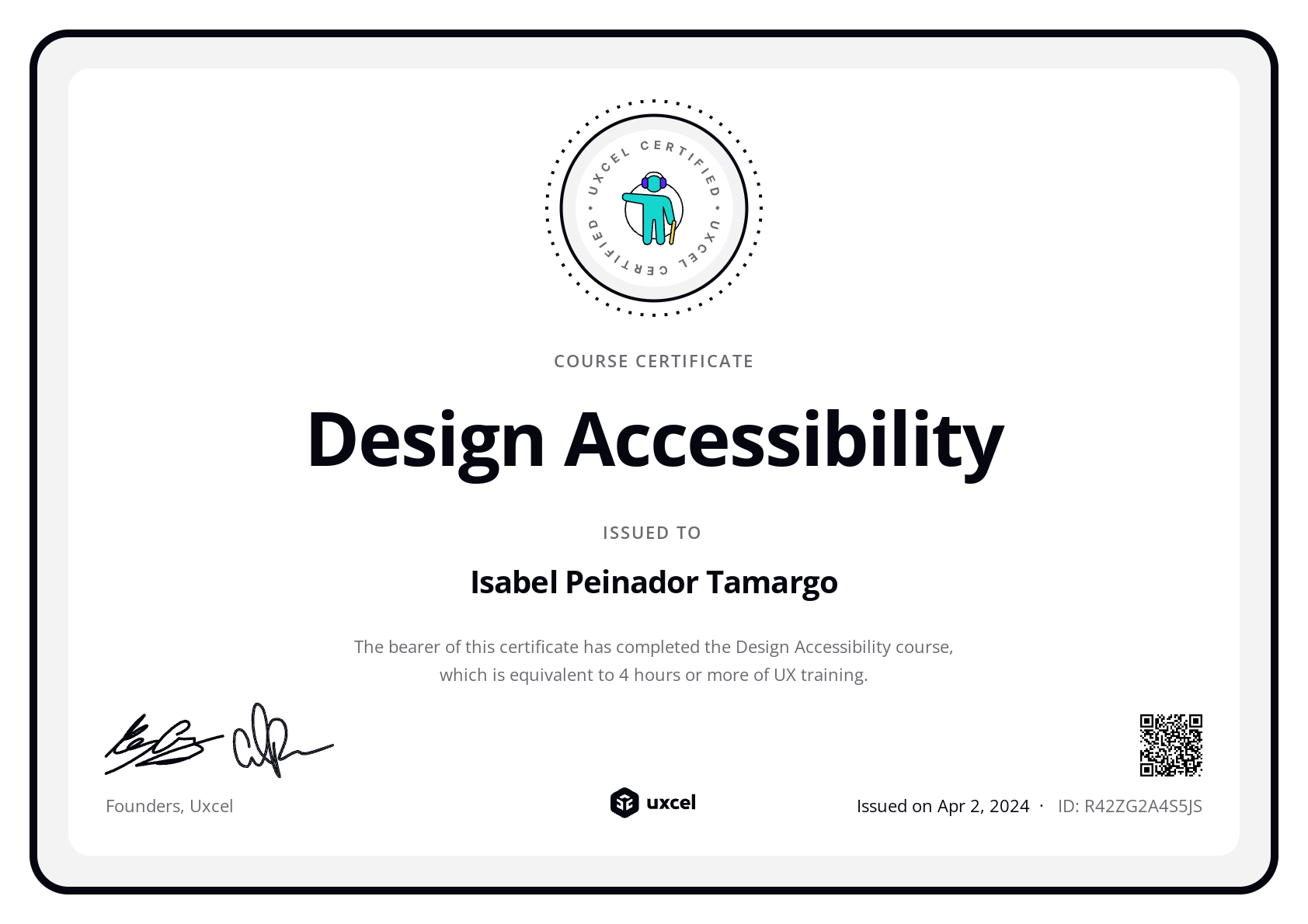 Isabel P.'s certificate